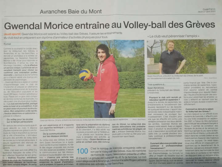 Ouest France - 27-04-2023 - Gwendal Morice entraîne au VBG